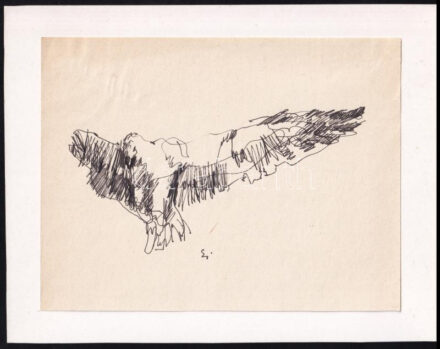 Eigel István (1922-2000): Madár. Tus, papír, kartonra kasírozva, 16×21 cm