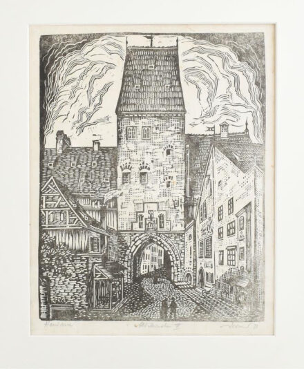 Olvashatatlan jelzéssel: Alt München V. Fametszet, kézi levonat, papír, paszpartuban, 29,5×23 cm