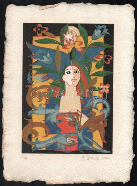 Szyksznian Wanda (1948-): Lány. Computer print, merített papír. Jelzett, számozott: 2/10. 22x15,5 cm