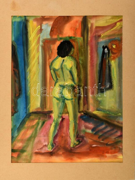 Jelzés nélkül: Akt. Akvarell, papír, paszpartuban, 32×24,5 cm