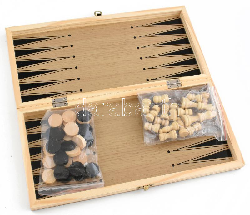 Sakk, Checkers és Backgammon készlet originál dobozban, 34x34 - Image 2