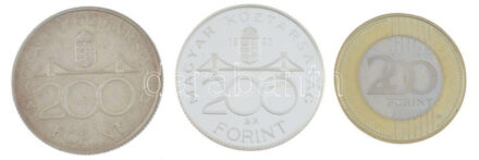 1994. 200Ft Ag 'Deák' + 1995. 200Ft Ag 'Deák' (PP) + 2010. 200Ft bimetál (PP) T:2,PP