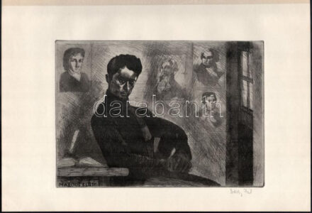 Barczy Pál (1933-2003): Március előtt (Petőfi). Rézkarc, papír, jelzett, 19×29 cm