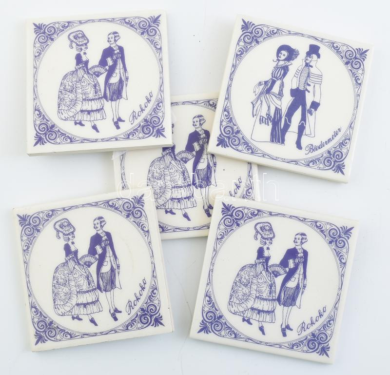 Jelzés nélkül: 5 db csempekép. Mázrepedésekkel, 7,5x7,5cm