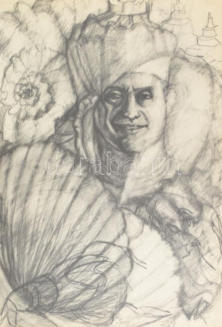 Borbély Béla (194?-2019): Portré. Ceruza, papír, jelzés nélkül, 50x35,5 cm.