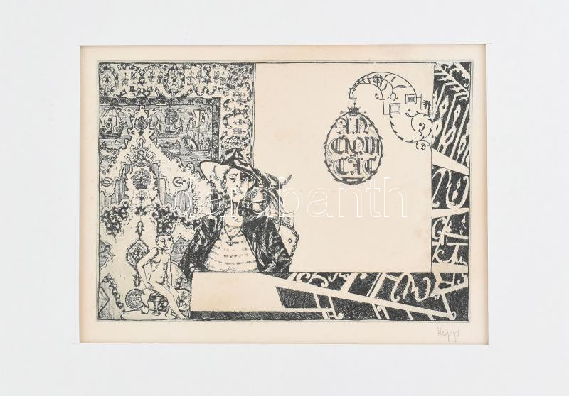 Hepp Edit (1947-): Jelenet (cím nélkül). Rézkarc, papír, jelzett, paszpartuban, 14×20 cm - Image 2