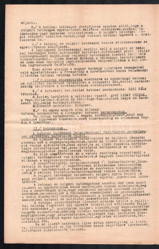 1919 A Magyar Nemzeti Hadsereg fővezérségének 1334/VI-1919. sz rendeletére kiadott Budapesti katonai parancsnokság rendelet október 8-án a polgári sé katonai hatóságok hatáskörének szabályozása tárgyában 4p. - Image 2
