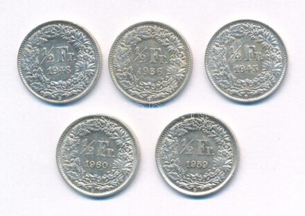 Svájc 1943-1960. 1/2Fr Ag (5xklf) T:1--2- Switzerland 1943-1960. 1/2 Franc Ag (5xdiff) C:AU-VF Krause KM#23