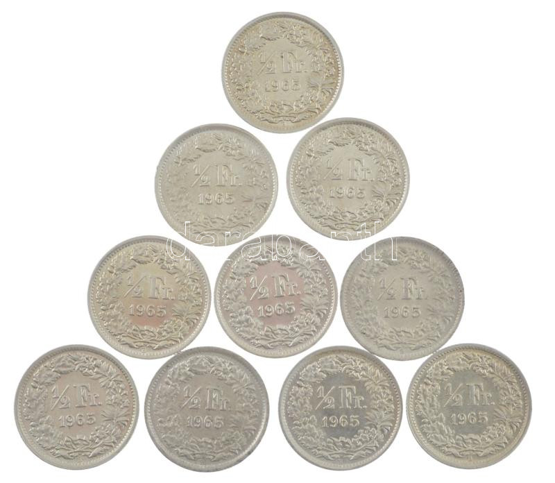 Svájc 1965. 1/2Fr Ag (10db) T:1- Switzerland 1965. 1/2 Franc Ag (10pcs) C:AU Krause KM#23