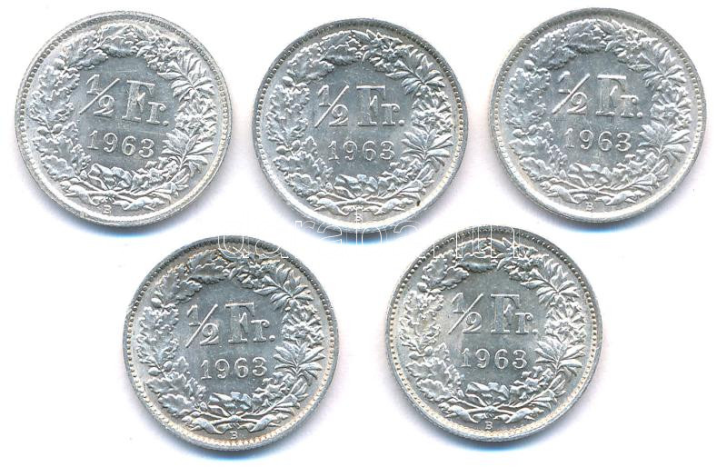 Svájc 1963. 1/2Fr Ag (5db) T:1- Switzerland 1963. 1/2 Franc Ag (5pcs) C:AU Krause KM#23
