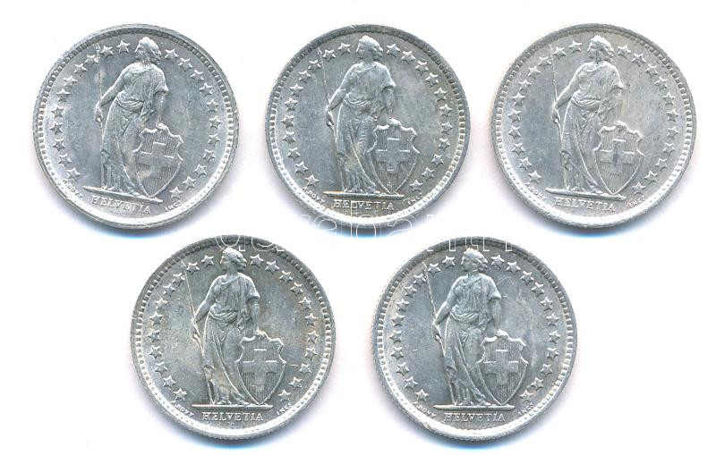 Svájc 1963. 1/2Fr Ag (5db) T:1- Switzerland 1963. 1/2 Franc Ag (5pcs) C:AU Krause KM#23 - Image 2