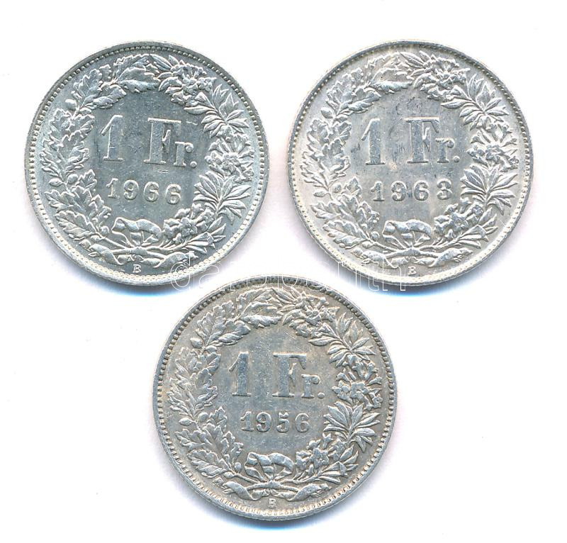 Svájc 1956-1966. 1Fr Ag (3xklf) T:1-,2 Switzerland 1956-1966 1 Franc Ag (3xdiff) C:AU,XF Krause KM#24
