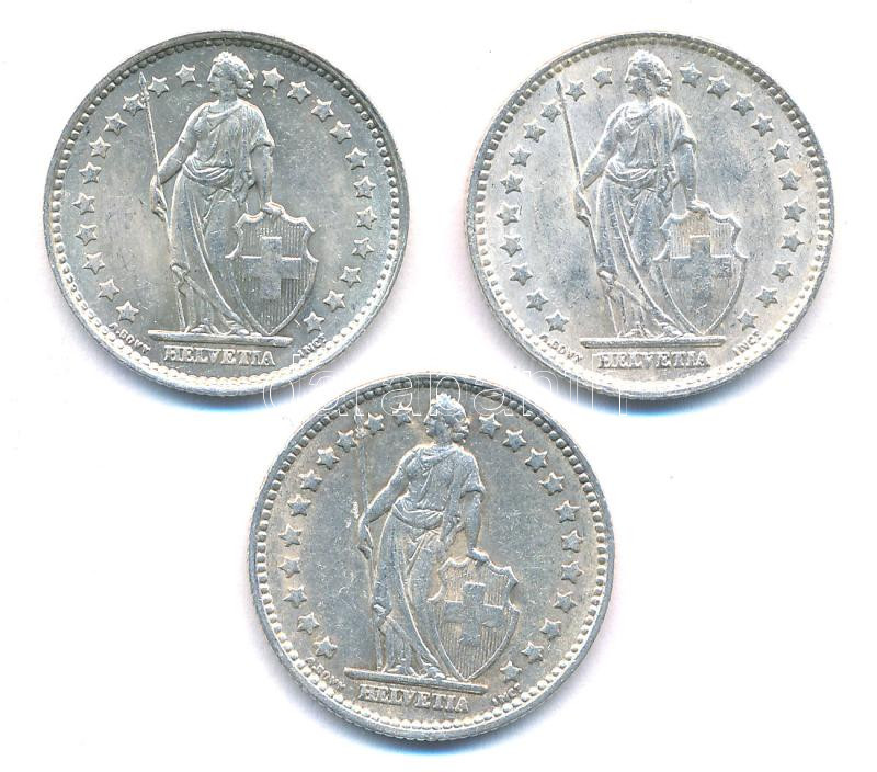 Svájc 1956-1966. 1Fr Ag (3xklf) T:1-,2 Switzerland 1956-1966 1 Franc Ag (3xdiff) C:AU,XF Krause KM#24 - Image 2