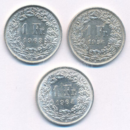 Svájc 1956-1964. 1Fr Ag (3xklf) T:1-,2 Switzerland 1956-1964. 1 Franc Ag (3xdiff) C:AU,XF Krause KM#24