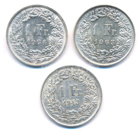 Svájc 1943-1964. 1Fr Ag (3xklf) T:1--2- Switzerland 1943-1964. 1 Franc Ag (3xdiff) C:AU-VF Krause KM#24