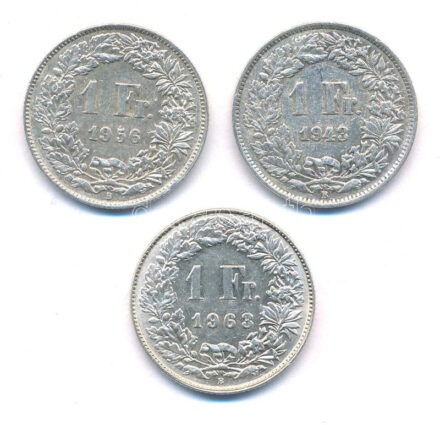 Svájc 1943-1963. 1Fr Ag (3xklf) T:1--2- Switzerland 1943-1963. 1 Franc Ag (3xdiff) C:AU-VF Krause KM#24