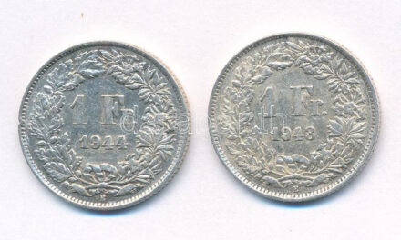 Svájc 1943-1944. 1Fr Ag (2xklf) T:2- Switzerland 1943-1944. 1 Franc Ag (2xdiff) C:VF Krause KM#24