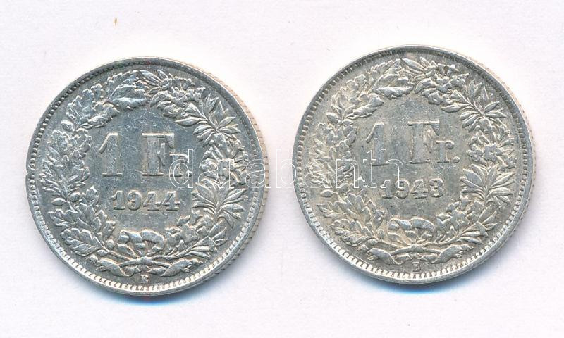 Svájc 1943-1944. 1Fr Ag (2xklf) T:2- Switzerland 1943-1944. 1 Franc Ag (2xdiff) C:VF Krause KM#24