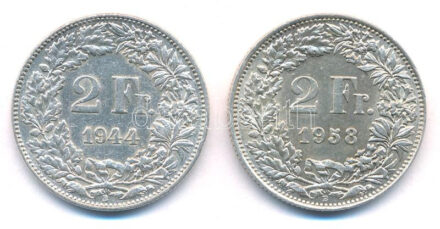 Svájc 1944-1958. 2Fr Ag (2xklf) T:2,2- Switzerland 1944-1958. 2 Francs Ag (2xdiff) C:XF,VF Krause KM#21