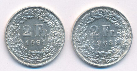 Svájc 1961-1963. 2Fr Ag (2xklf) T:1-,2 Switzerland 1961-1963. 2 Francs Ag (2xdiff) C:AU,XF Krause KM#21