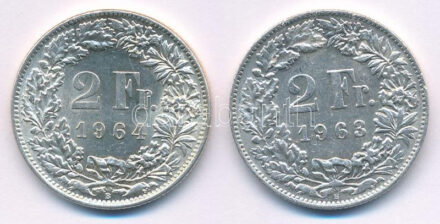 Svájc 1963-1964. 2Fr Ag (2xklf) T:1-,2 Switzerland 1963-1964. 2 Francs Ag (2xdiff) C:AU,XF Krause KM#21