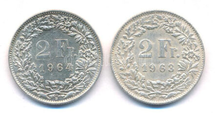 Svájc 1963-1964. 2Fr Ag (2xklf) T:1-,2 Switzerland 1963-1964. 2 Francs Ag (2xdiff) C:AU,XF Krause KM#21