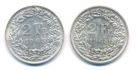 Svájc 1963-1965. 2Fr Ag (2xklf) T:1-,2 Switzerland 1963-1965. 2 Francs Ag (2xdiff) C:AU,XF Krause KM#21