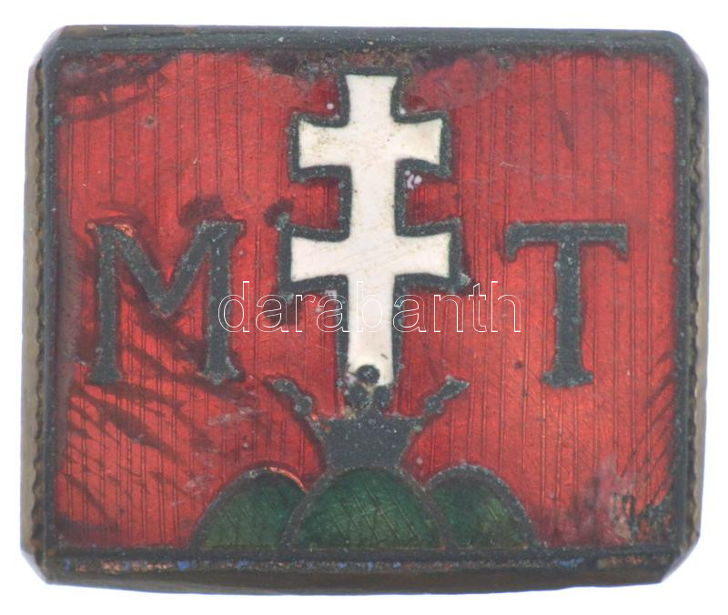 DN 'MT (Mária Terézia)' feliratos zománcozott bronz iskolajelvény vagy sapkajelvény (18x23mm) T:2 zománchiba