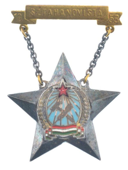 1953. 'Sztahanovista' zománcozott Fe kitüntetés T:2