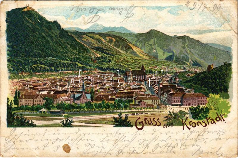 1899 (Vorläufer) Brassó, Kronstadt, Brasov; látkép / general view. Art Nouveau, litho (b)