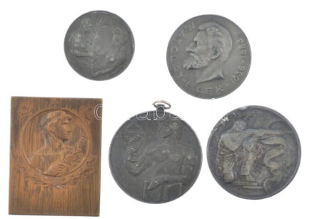 ~1920-1940. 5 darabos fém sport emlékérem és -plakett tétel T:1--2-