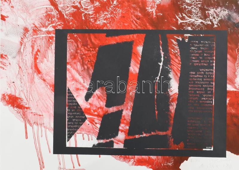 Lux Antal (1935-): Legenda, 1990. Színes szitanyomat, monotípia, papír. Jelzett. Művészpéldány e.a. jelzéssel. 35x50 cm.