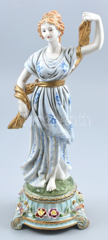 Sevres jelzéssel francia női figura, kézzel festett porcelán, virágokon apró lepattanások, jelzett, m: 37 cm