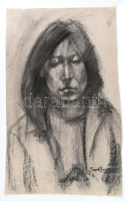 Frank Frigyes jelzéssel: Portré. Szén, papír, 63,5x39 cm