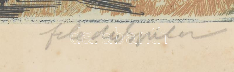 Feledy Gyula (1928-2010): Koratavasz. Rézkarc, papír, jelzett. Lap széle foltos. Üvegezett fakeretben. 19,5x27 cm + Feledy Gyula állandó kiállítás katalógus. - Image 2