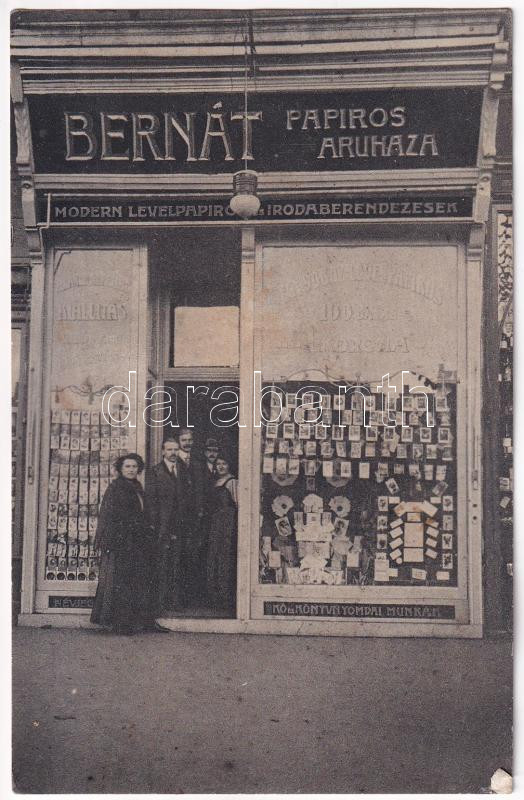 Kolozsvár, Cluj; Bernát papíros áruháza, modern levélpapírok és irodaberendezések üzlete, kő és könyvnyomdai munkák. Fő tér 29. / book printing shop (Rb)