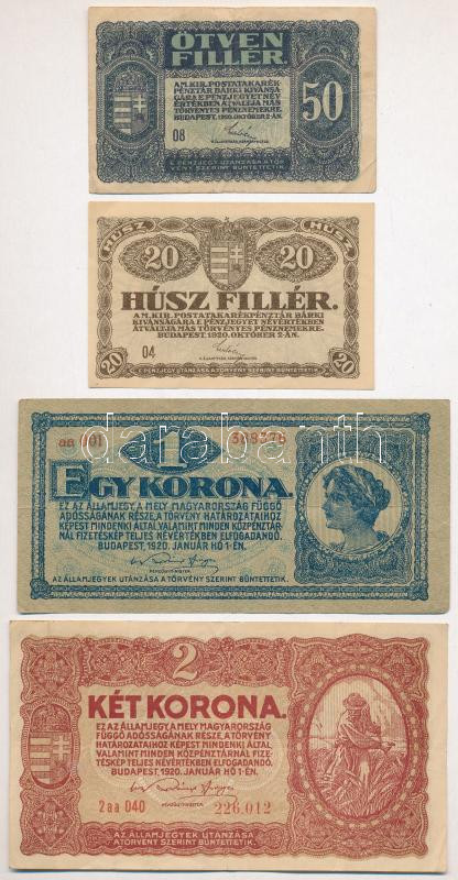 1920. 20f + 50f + 1K + 2K T:III az egyiken kis folt