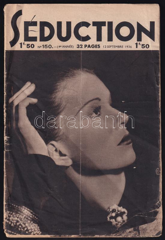 1936 Séduction erotikus francia magazin, aktokkal, borító sérült, 32p