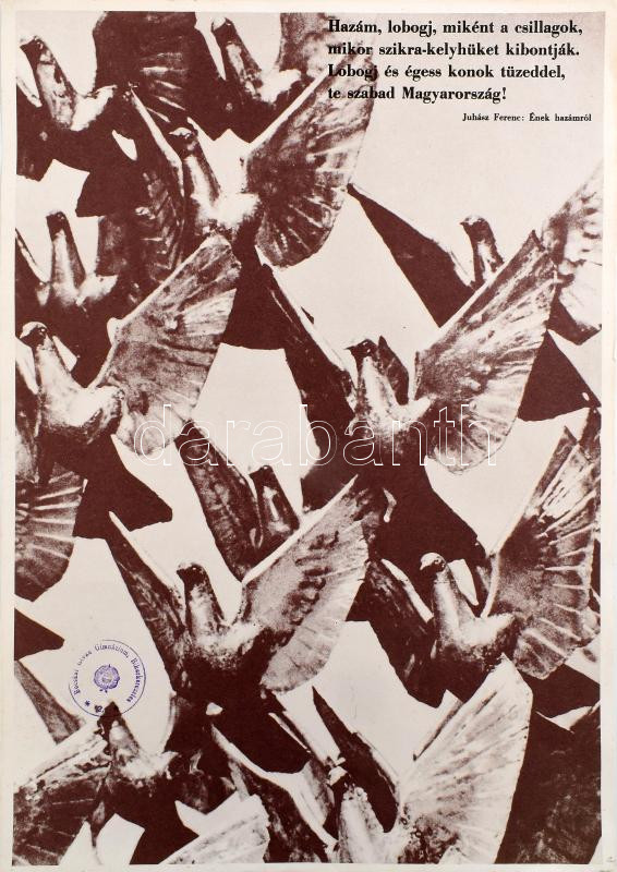 3 db 1945 kkörüli plakát, szemléltető tabló Juhász Ferenc: Hazám, Rombadőlt Budapest, stb későbbi utánnyomás 30x40 cm - Image 3