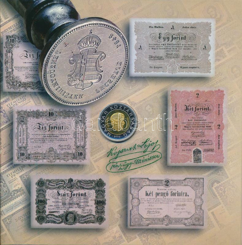 2002. 1Ft-100Ft (7xklf) + 100Ft 'Kossuth' forgalmi sor szettben T:PP patina, belső tok ragasztása kissé elengedett Adamo FO35.1 - Image 2