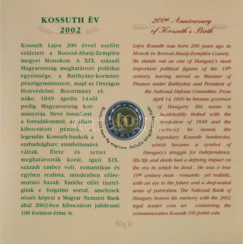 2002. 1Ft-100Ft (7xklf) + 100Ft 'Kossuth' forgalmi sor szettben T:PP patina, belső tok ragasztása kissé elengedett Adamo FO35.1 - Image 3