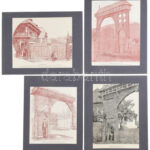 cca 1900-1910 4 db Székelykaput ábrázoló nyomat, papírok, kartonlapokon, 22x18 cm, 20x23 cm, 26x19 cm, 25x18 cm