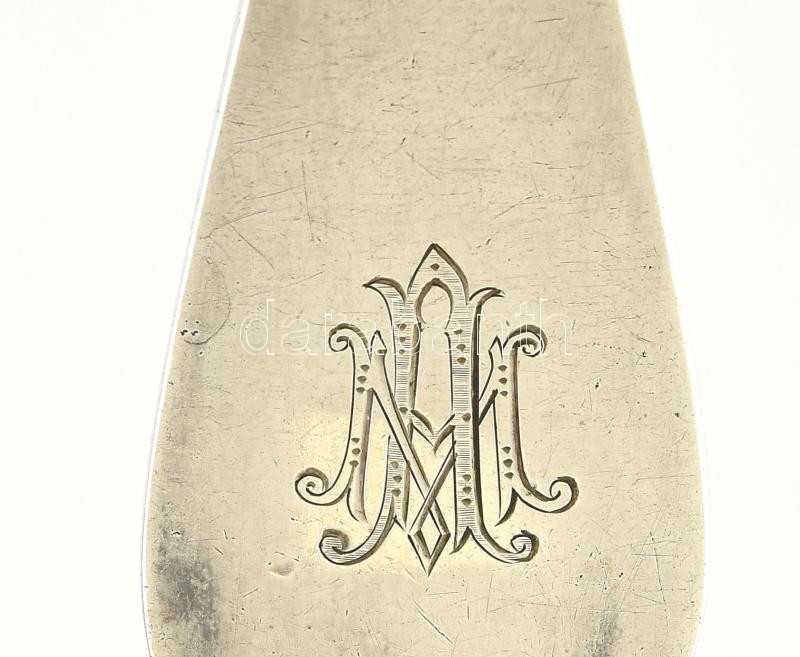Ezüst(Ag) főzelékes kanál és húsvilla, jelzett, h: 25 cm, nettó: 199 g - Image 3