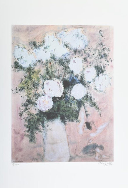 Marc Chagall (1887-1985):Bokréta. Ofszet- lito, papír, jelzett a nyomaton, 'S:P.A.D:M. Paris' szárazpecséttel Számozott:15/300. Képméret: 36x54 cm. Lap méret 50x70 cm, / Numbered, marked