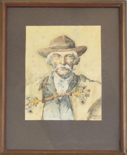 Hollósy B. jelzéssel: Magyar paraszt, akvarell, papír, üvegezett keretben, 20×15 cm