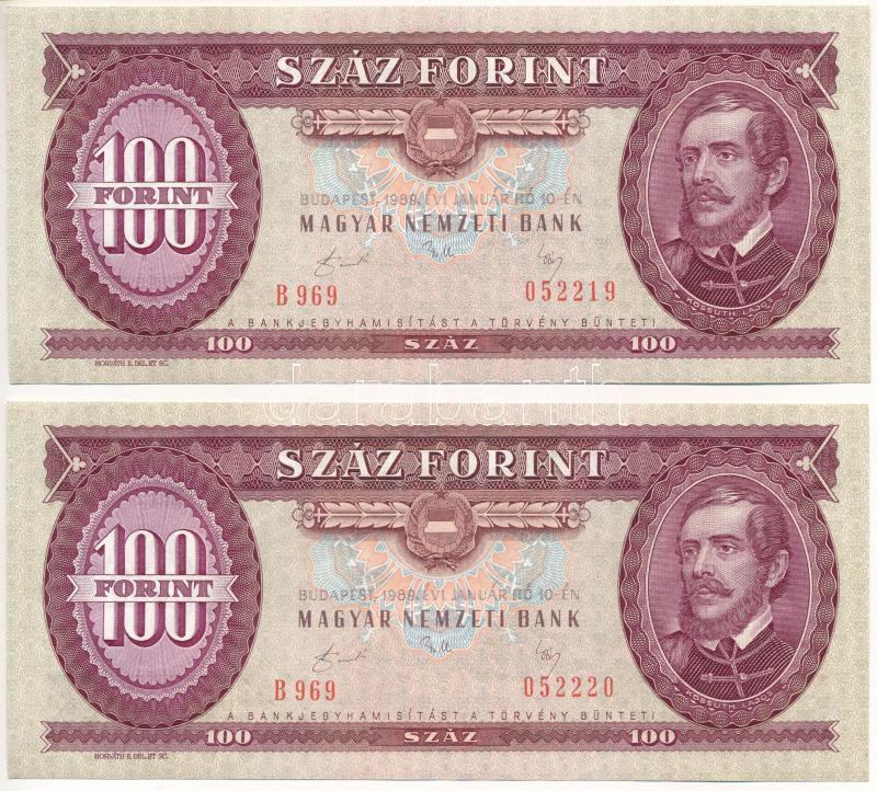 1989. 100Ft 'B969 052219, B969 052220' sorszámkövető (2x) T: I Adamo F37