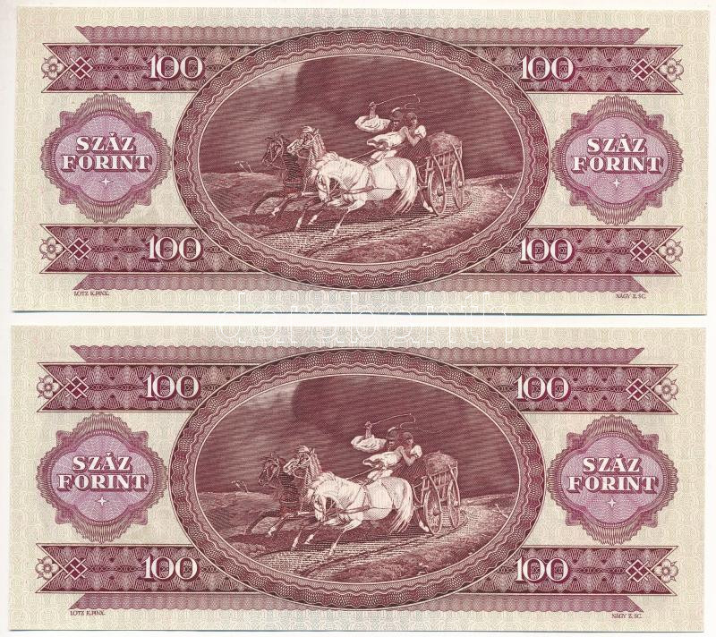 1989. 100Ft 'B969 052219, B969 052220' sorszámkövető (2x) T: I Adamo F37 - Image 2