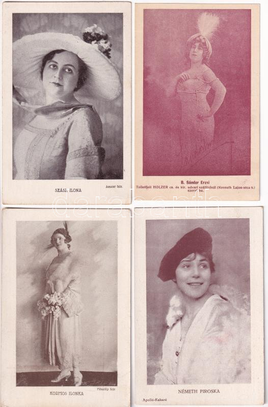 4 db RÉGI magyar színésznős képeslap (Színházi Élet melléklete): Kormos Ilonka, B. Sándor Erzsi, Szász Ilona, Németh Piroska