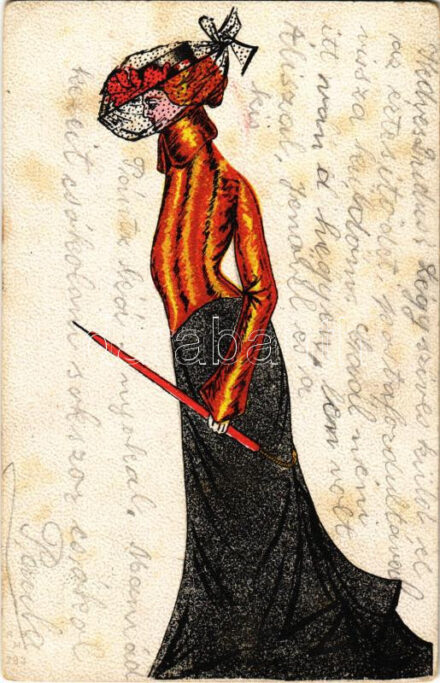 1906 Hölgy esernyővel / Lady with umbrella. litho (fl)