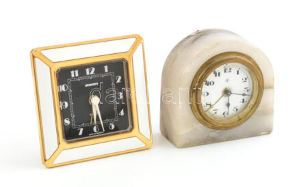 Junghans asztali óra, ónix, réz, kissé sérült + Staiger retró német quartz óra, m: 8,5 cm. Nincsenek kipróbálva.